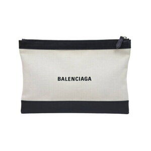BALENCIAGA Clutch Bag Handbag U Canvas Leather Black Beige